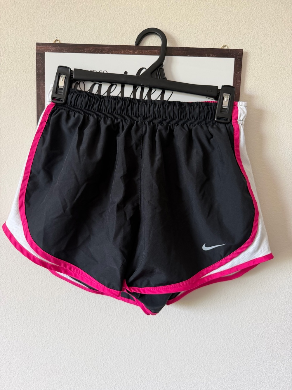 Nike Women's Black Athletic Shorts with Pink and White Trim